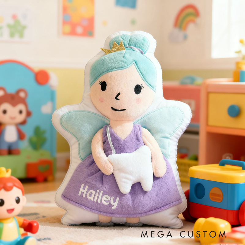 Personalized Cute Tooth Fairy Initial Name Pillow Christmas Gift for Kids Family