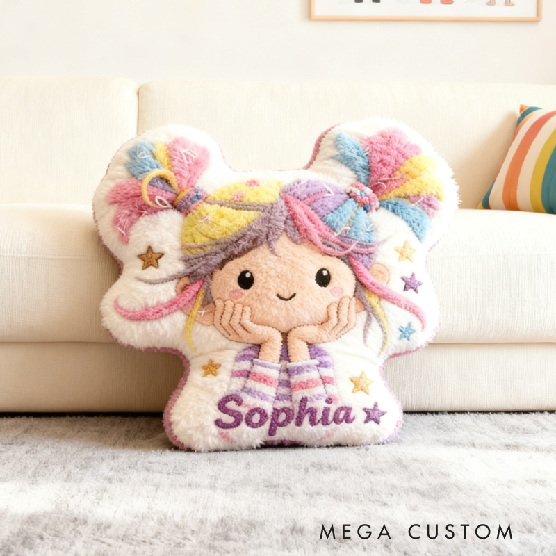 Personalized Cute girl Initial Name Pillow Christmas Gift for Kids Family