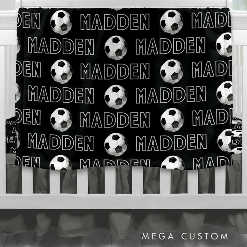 Personalized Soccer Baby Swaddle Blanket and Hat Set with Name Soft Fleece Sport Design Perfect Baby Shower or Newborn Gift