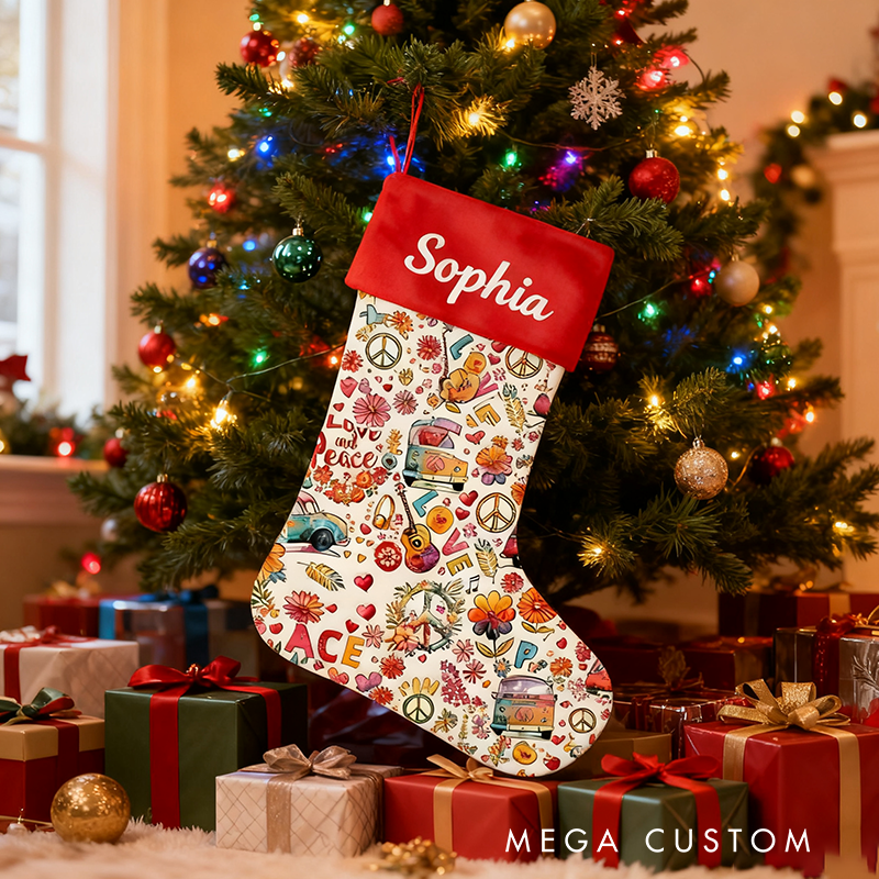 Personalized Hippie Soul Custom Name Hippie Accent Christmas Sock for Kifs and Family Gift