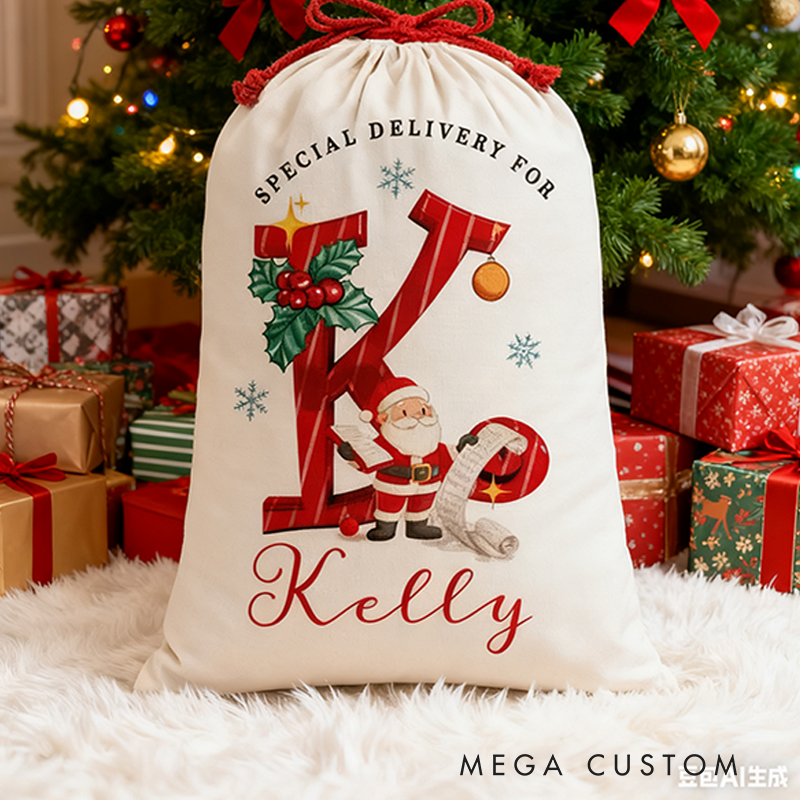 Personalized Name and 26 Letters Christmas Sack Special Delivery Kids Sack for Christmas Custom Christmas Family Sack