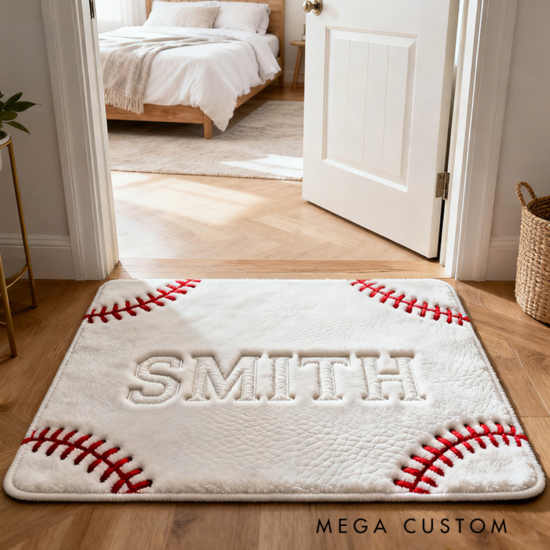 Personalized Baseball Welcom Door Mat with Custom Name for Sports Enthusiasts