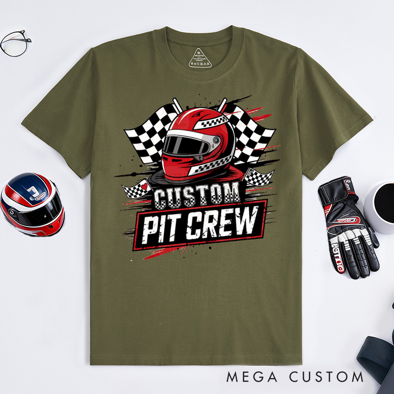 Personalized Racing Pit Crew T-Shirt Custom Name Motorsport Team Tee Gift for Racers and Crew Members