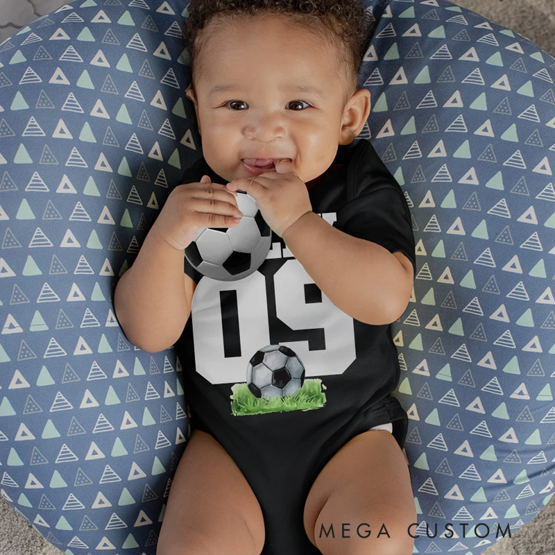 Personalized Football Basketball Sport Theme 100% Cotton Game Day Baby Bodysuit with Name and Number Birthday Baby Shower Gift for Newborns