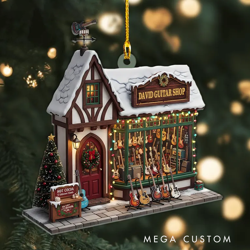 Personalized Guitar Shop Christmas Ornament Custom 2D Flat Ornament Musical Instrument Gift For Guitar Lover