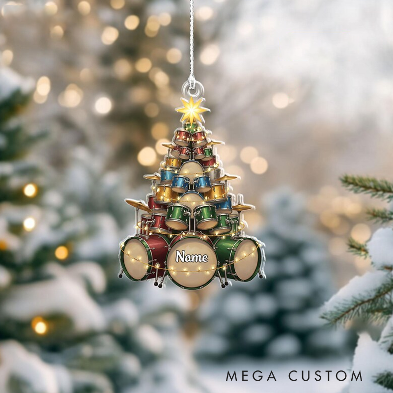 Personalized Drum 2D Flat Acrylic Ornament Custom Drummer Christmas Ornament Musician Tree Decor Gift for Drum Players