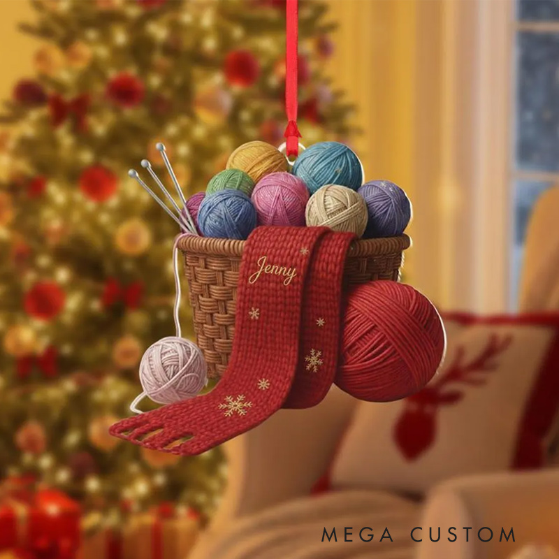 Personalized Yarn Basket Ornament with Custom Scarf Christmas Ornament Gift for Knitting Lovers