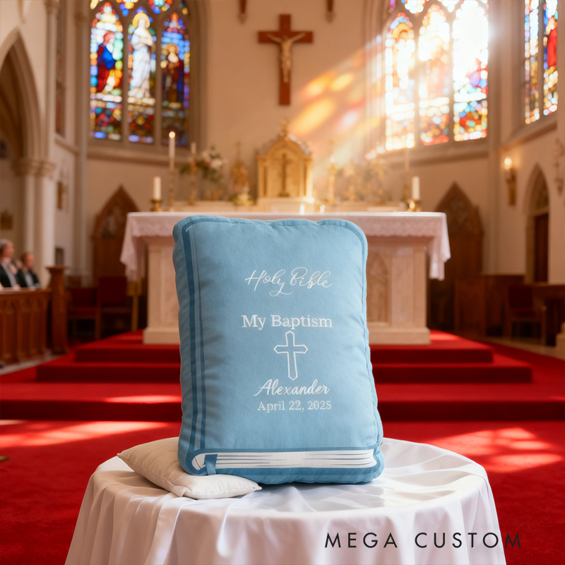 Personalized Baptism Bible Pillow with Name and Date Home Decor KJV Bible Pillow Children's Bible Keepsake For Baby Religious Gift for Faith Milestone