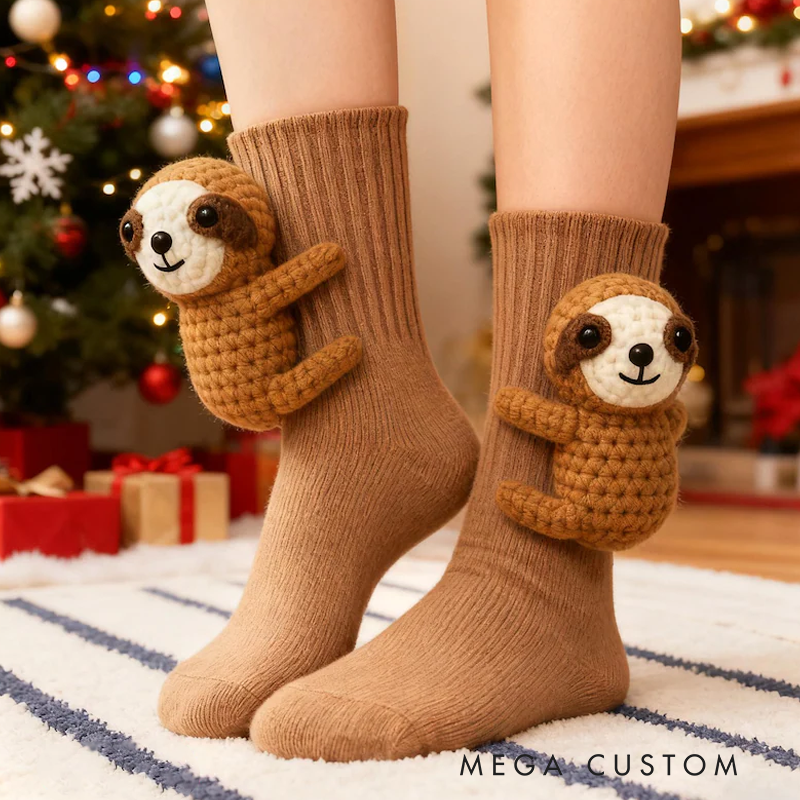Personalized 3D Knit Animal Sloth Socks Koala Santa Claus Elk Panda Funny Animal Socks Hand Crocheted Funny Christmas Gift Warm Floor Socks