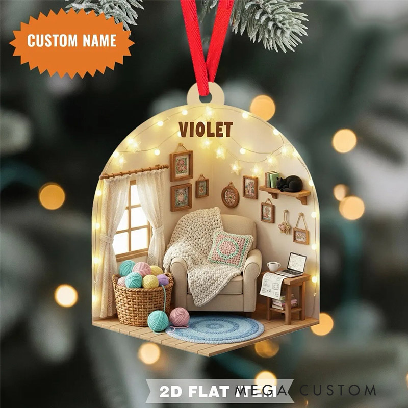Personalized Crochet Room Christmas Ornament for Crochet Lover