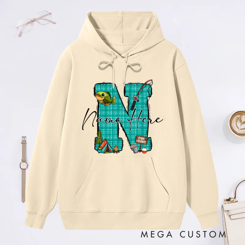 Personalized Fishing Hoodie Custom Name and Letter Sweatshirt Perfect Gift for Anglers Cozy and Stylish Outdoor Apparel