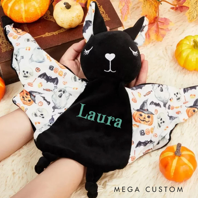 Personalized Adorable Bat Plush with Custom Name Baby Comfort Animal Security Blanket