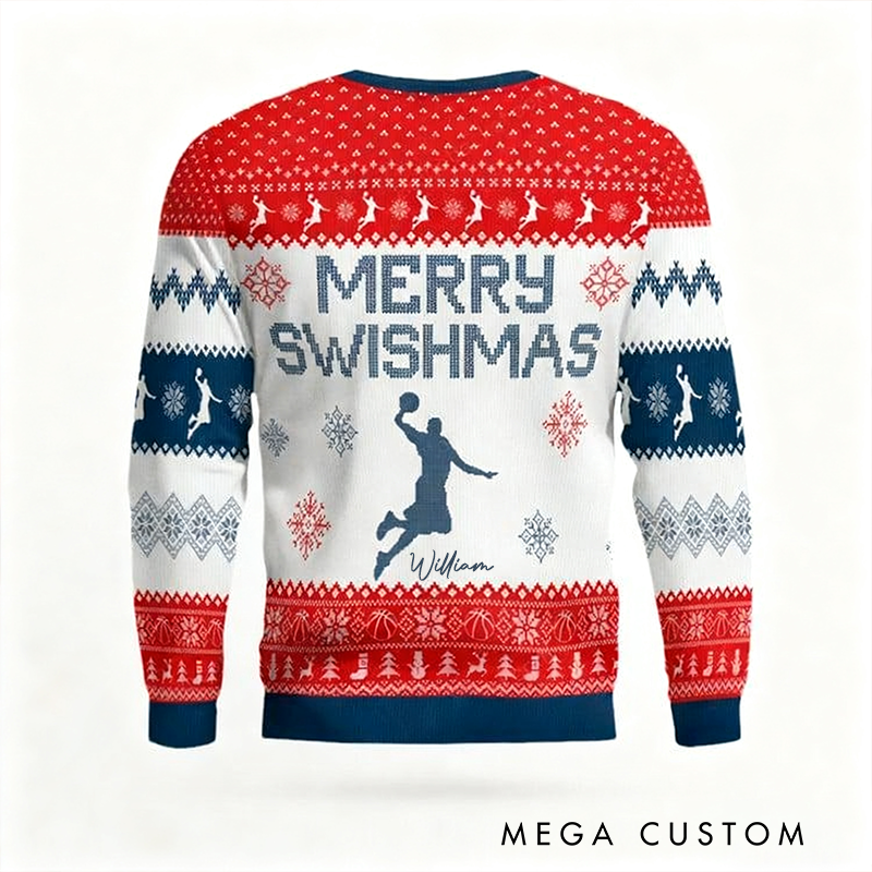 Personalized Merry Swishmas Basketball Christmas Sweater with Custom Name