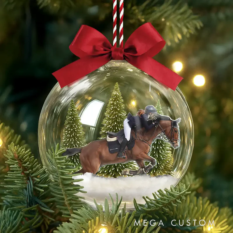 Personalized 3D Acrylic Ball Ornament Custom Photo Horse Riding Equestrian Lovers 
