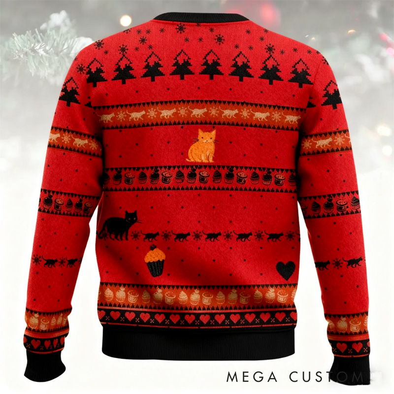 Personalized Shut the Fucupcakes Christmas Sweater Christmas Ugly Sweater for Men and Women Baking Cat Lover Christmas Gift