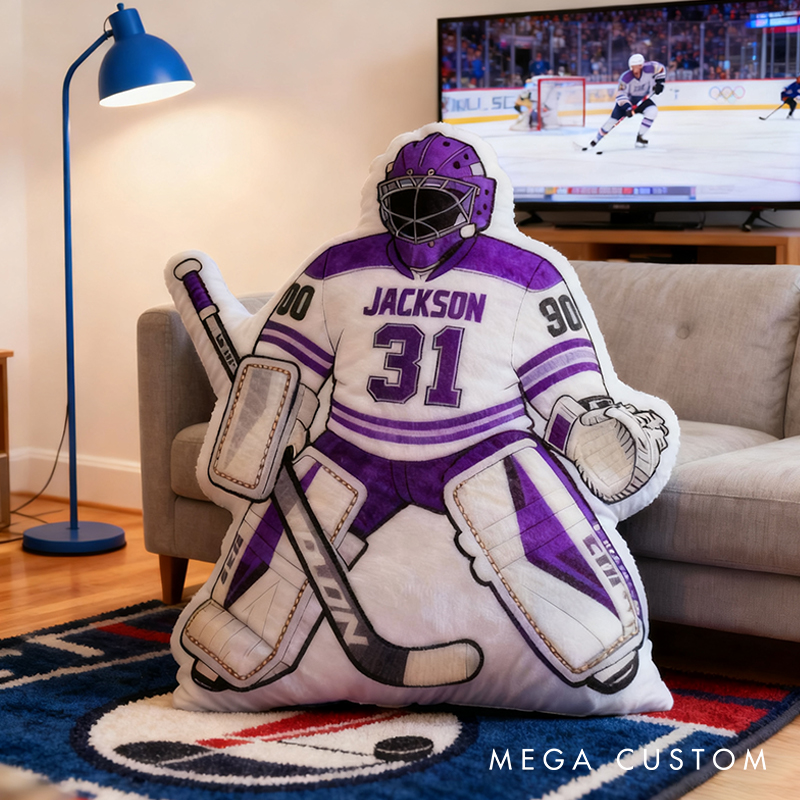 Personalized Ice Hockey Goalie-Shaped Pillow with Custom Name and Number for Ice Hockey Fans