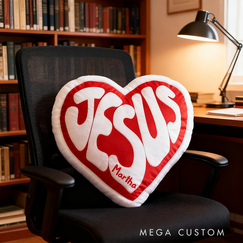 Personalized Jesus Heart Pillow with Custom Name Hoom Decor Religious Christian Gift for Her Faith Gift for Family
