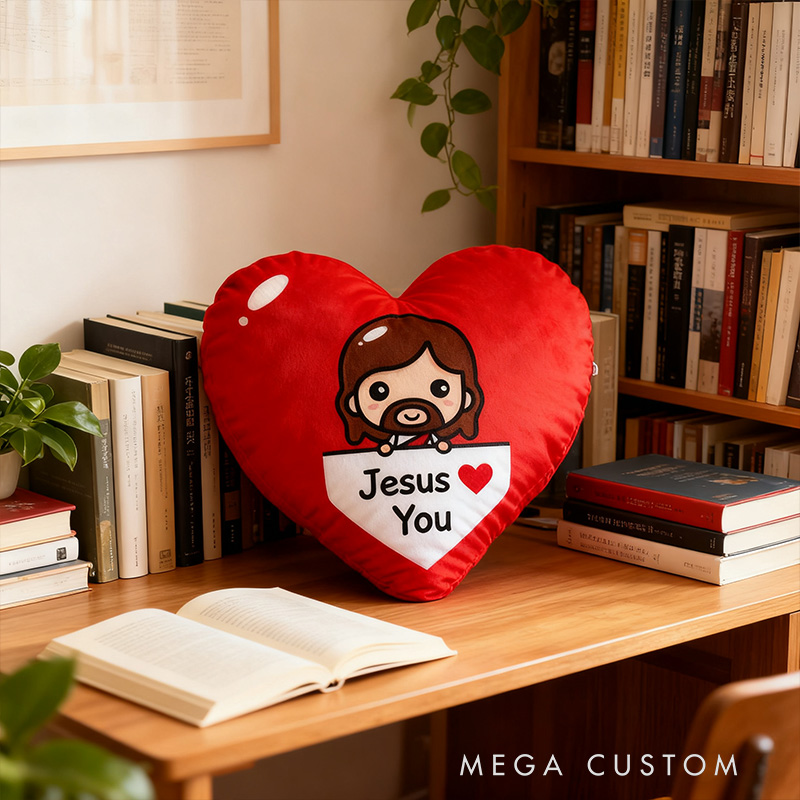 Personalized Jesus Love You Heart Pillow with Custom Name Hoom Decor Religious Christian Gift for Her Faith Gift for Family