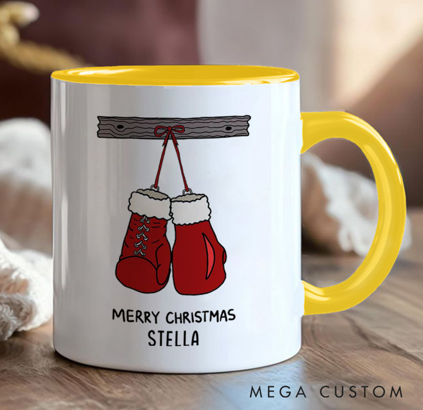 Personalized Christmas Fitness Mug with Santa Boxing Gloves Mug Gift Motivational Coffee Cup for Fitness Enthusiasts Bodybuilders and Gym Lovers