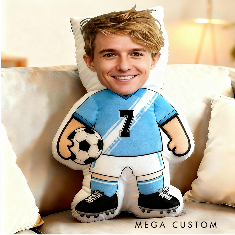 Personalized Soccer Player Pillow with Custom Face and Jersey Number