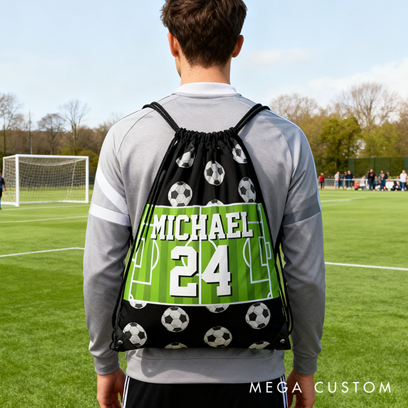 Personalized Soccer Drawstring Bag with Custom Name and Number for Soccer Fans
