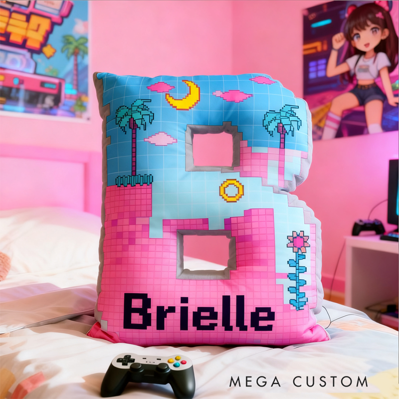 Personalized Cute Mosaic Elements Initials with Name Graphic 3D Print Pillow Christmas Gift for Kids 