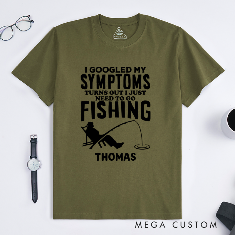 Personalized Fishing T-Shirt Funny Fishing T-Shirt I Googled My Symptoms Design Custom Name Sweatshirt Perfect Gift for Fishing Enthusiasts