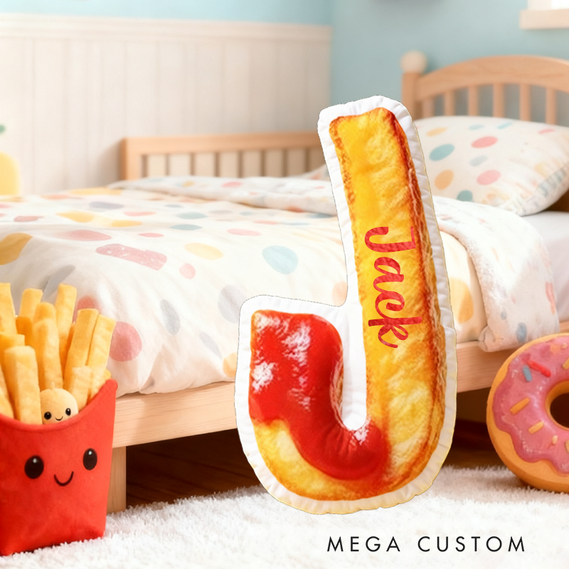 Personalized Cute French Fries Initials with Name Graphic 3D Print Pillow Christmas Gift for Kids 