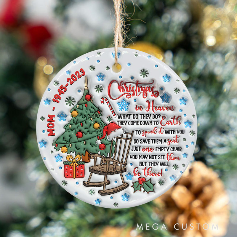 Personalized Ceramic Circle Ornament Christmas In Heaven Memorial Gift for Loss of Mother 4Christmas Ornament 