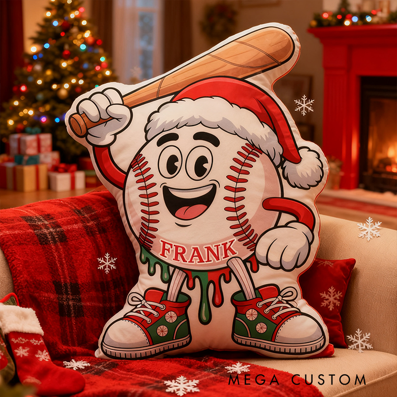 Personalized Christmas Baseball Pillow with Custom Name Design