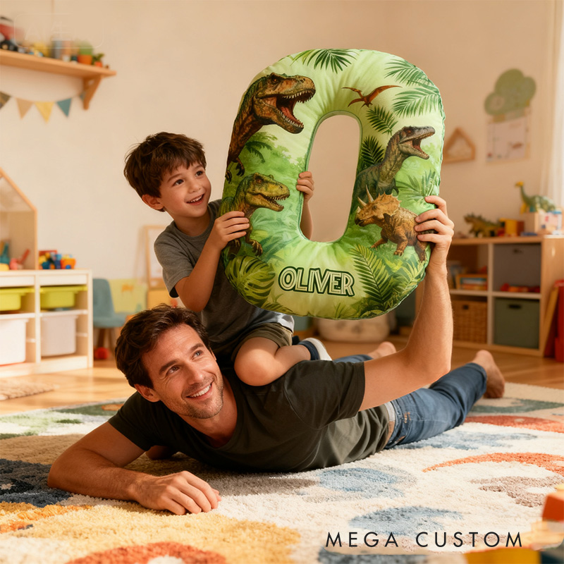 Personalized Dinosaur Alphabet Shaped Pillow for Dinosaur Movie Lovers Initial Pillow Christmas Gift for Boys Kids