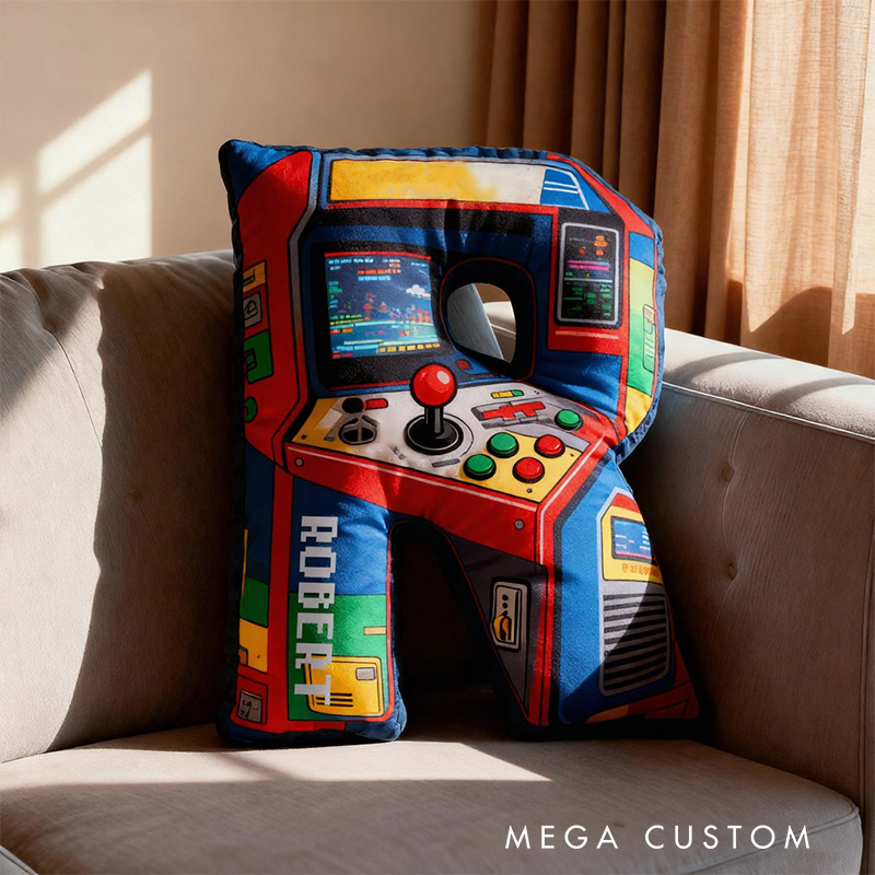 Personalized Graphic 3D Print Arcade Machine Gamer Shaped Pillow for Game Lovers Plush Pillow Christmas Gift for Kids