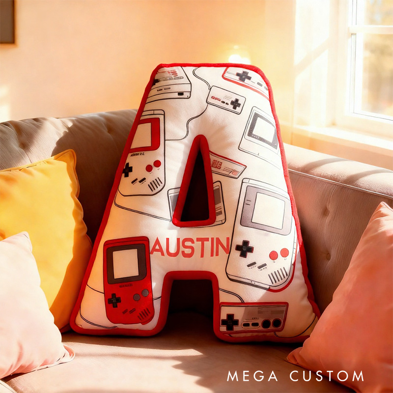Personalized Graphic 3D Print Retro Player Shaped Pillow for Game Lovers Initial Pillow Christmas Gift for Kids