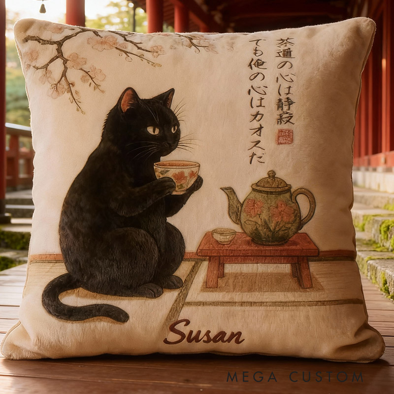 Personalized Graphic 3D Print Zen Cat Tea Pillow for Travel Lovers