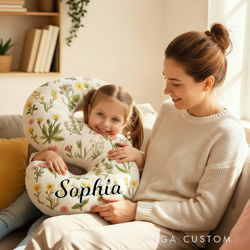 Personalized Cute Flower Letter Pillow Graphic 3D Print Custom Name Pillow for Kids Gardening Lovers Gift
