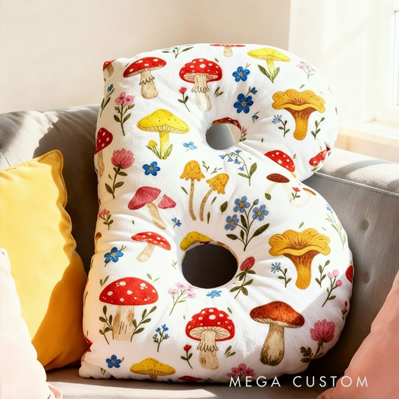 Personalized Cute Letter Pillow Whimsical Mushroom Flower Pillow for Kids Family Gardening Lover Gift