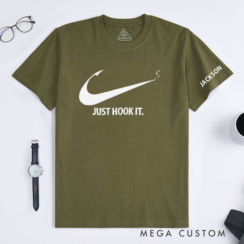 Personalized Just Hook It Fishing T-Shirt Fisherman Gift Christmas Gift T-Shirt Unisex Fishing T-Shirt Fishing Gifts for Men Women Husband Dad Grandpa