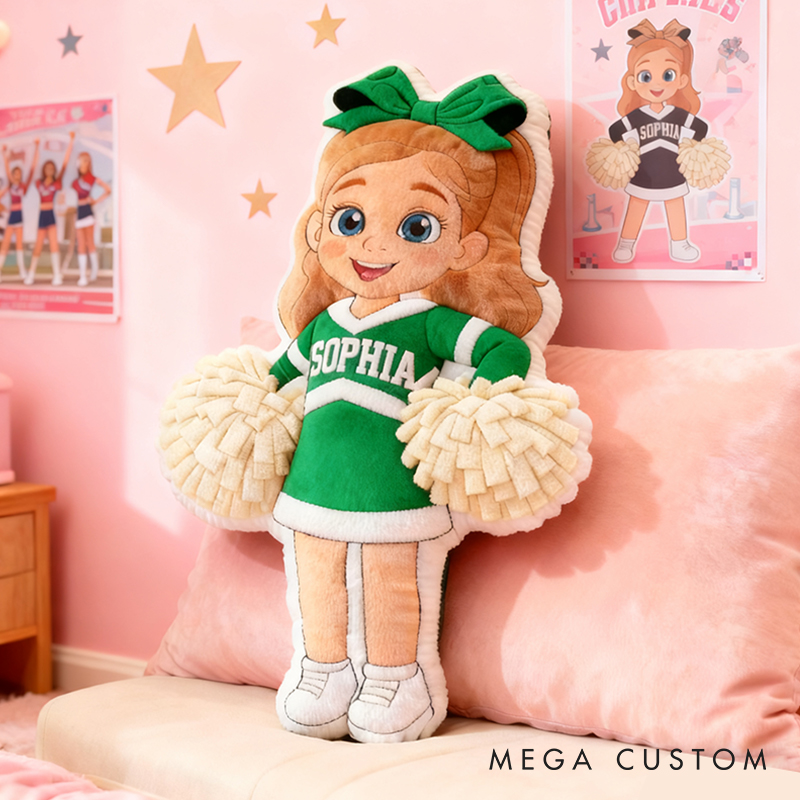 Personalized Cheerleader Pillow with Custom Name and Outfit Design for Kids and Fans
