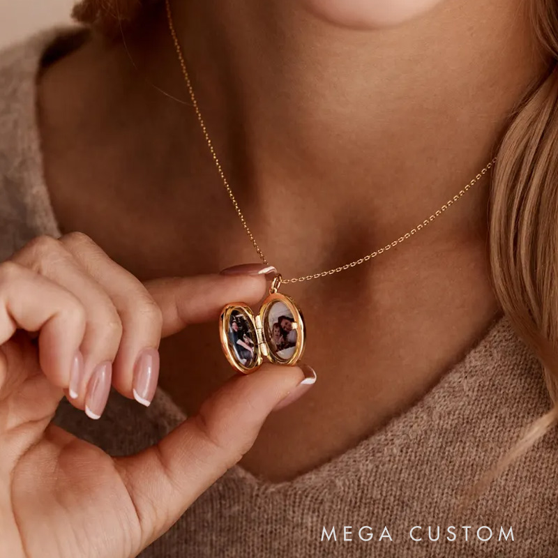 Personalized Oval Locket Necklace with Photo Custom Memorial Jewelry Gold Photo Necklace Sympathy Gift for Loss of Loved One