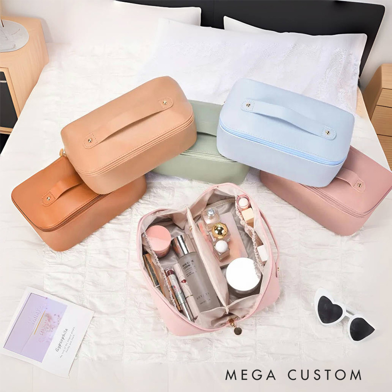 Personalized Faux Leather Makeup Bag Engraved Cosmetic Travel Bag for Travel Lovers