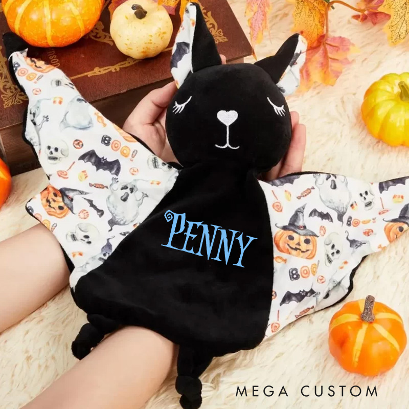 Personalized Soft Bat Design with Halloween Prints Baby Snuggle Animal Security Blanket