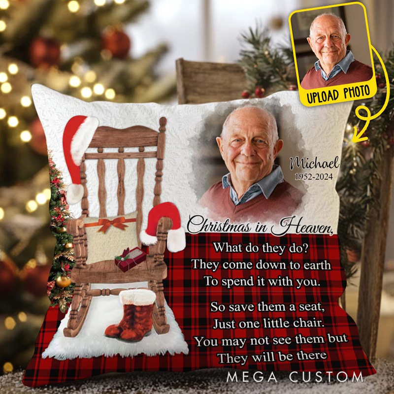 Personalized Memorial Throw Pillow Christmas In Heaven Custom Photo Pillow Sympathy Gift for Loss of Loved One 