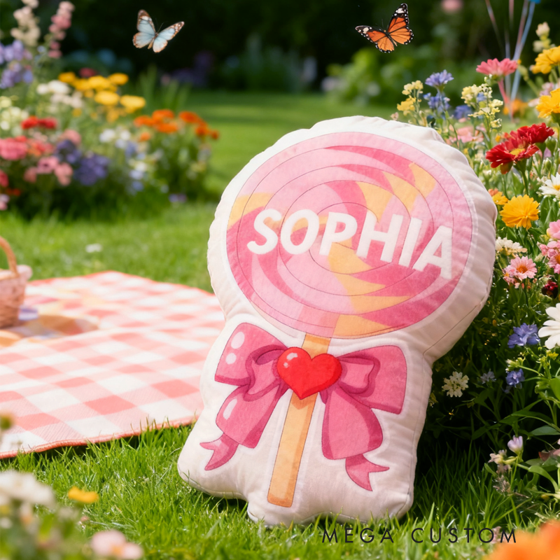 Personalized Cute Pink Lollipop with Name Graphic 3D Print Pillow Christmas Gift for Kids 