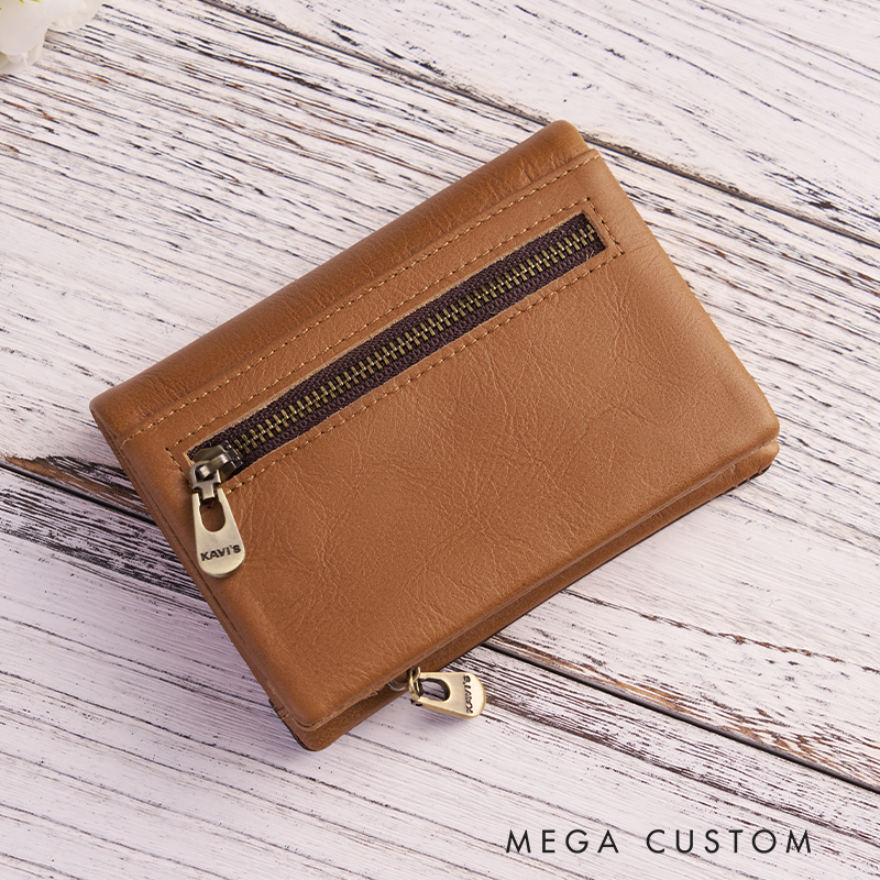 Personalized Leather Wallet for Women Engraved Leather Wallet with Name Women Slim Wallet Clutch Purse Leather Wallet With Zipper Unique Gift for Her Birthday Gifts