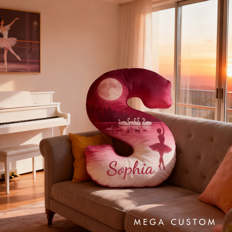 Personalized Graphic 3D Print Swan Ballerina Alphabet Shaped Pillow for Dance Lovers Initial Pillow Christmas Gift for Kids