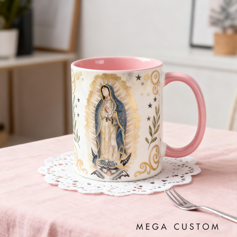 Personalized Our Lady of Guadalupe 11oz Ceramic Mug with Name Catholic Virgin Mary Coffee Cup Catholic Marian Mug Christian Gift for Women