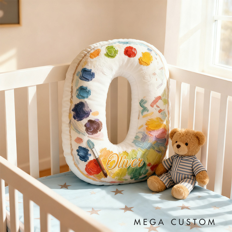 Personalized Graphic 3D Print Oil Painting Artist Alphabet Shaped Pillow for Art Lovers Initial Pillow Christmas Gift for Kids