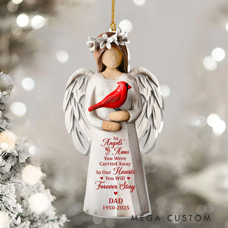 Personalized Memorial Ornament In Angels' Arms 3D Effect Acrylic Ornament Sympathy Gift for Family Members