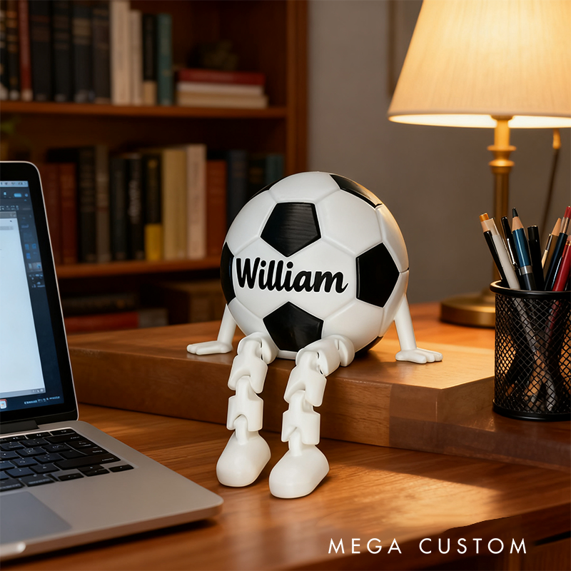 Personalized Soccer Ball Decor with Dangling Legs and Custom Name