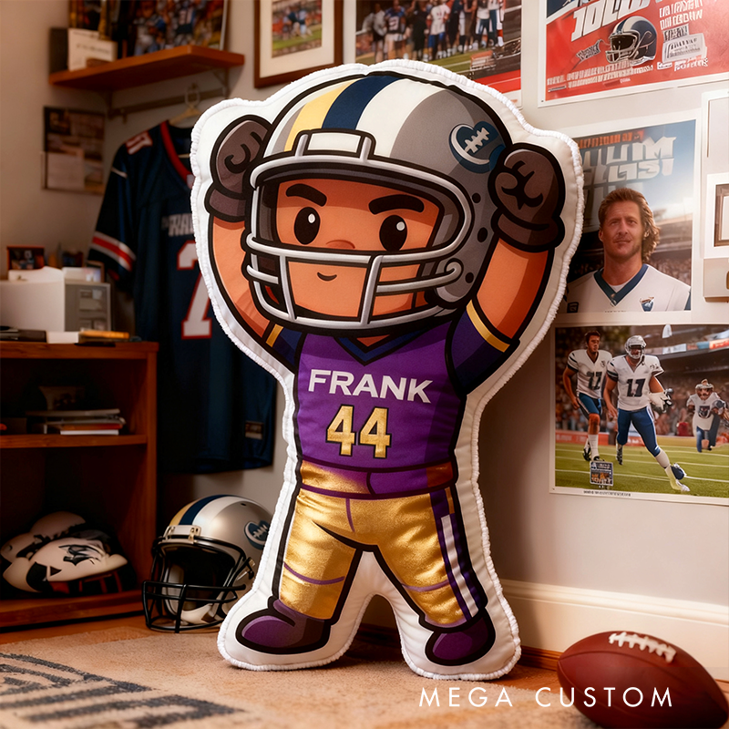 Personalized Football Hero Pillow with Custom Name and Number Design